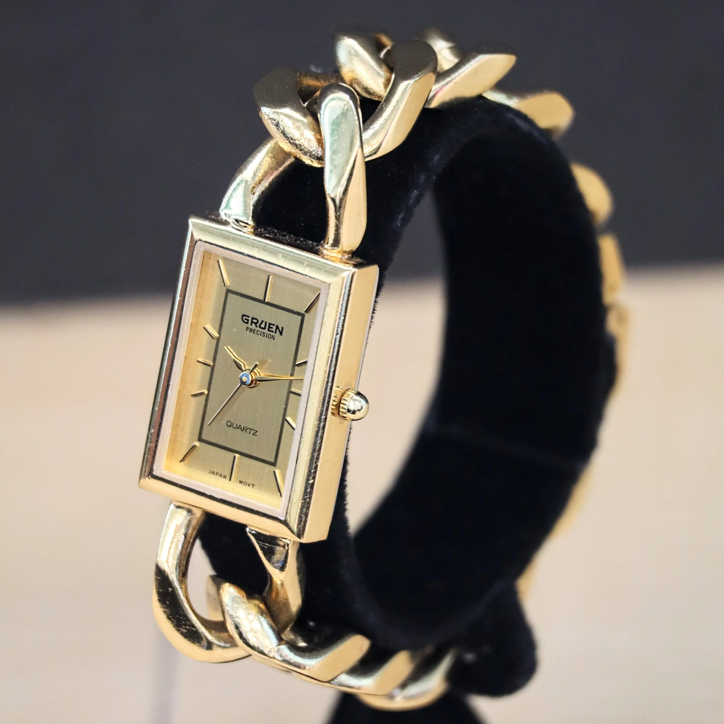 GRUEN Precision Quartz Ladies Watch Gold Plated Link Chain Bracelet Wristwatch