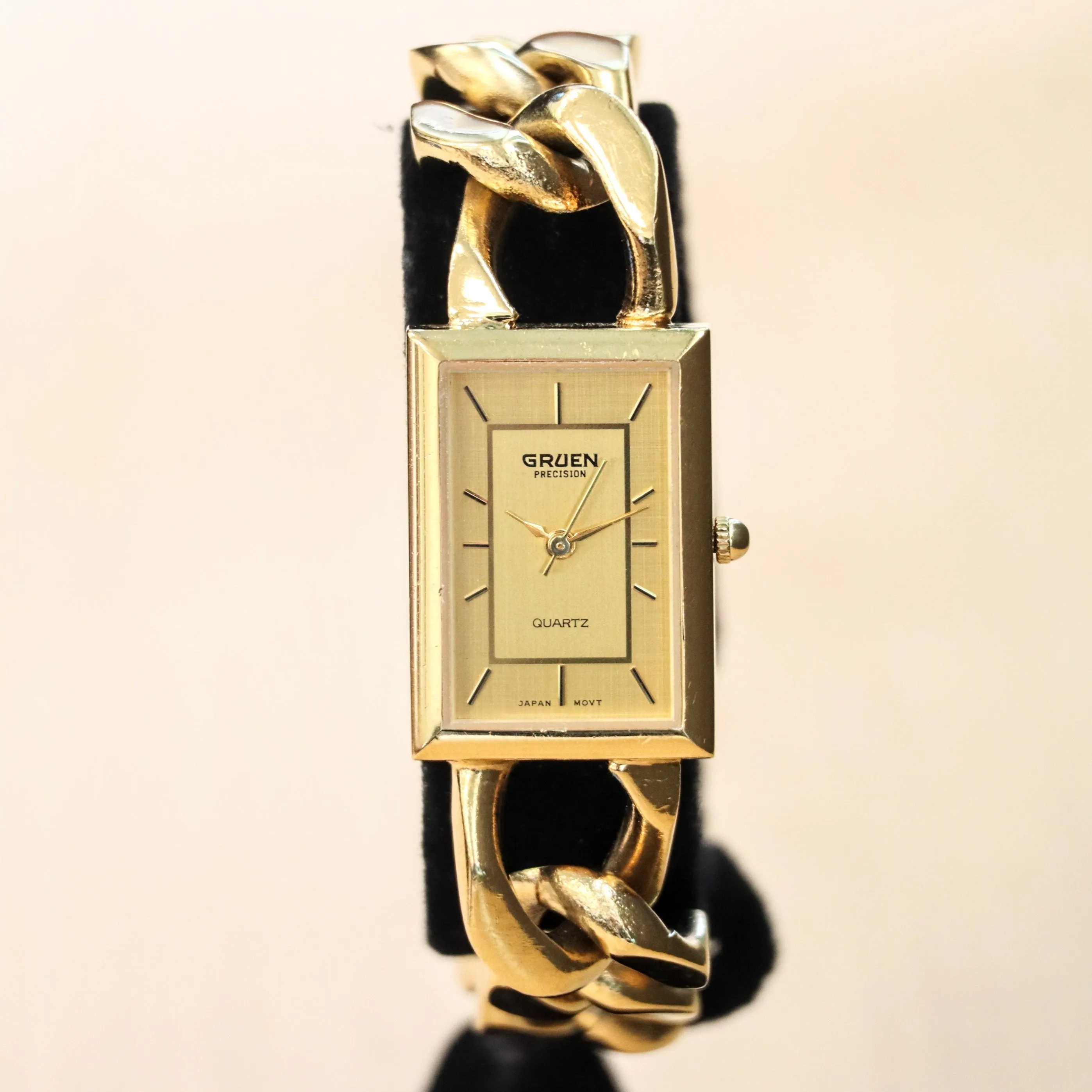GRUEN Precision Quartz Ladies Watch Gold Plated Link Chain Bracelet Wristwatch
