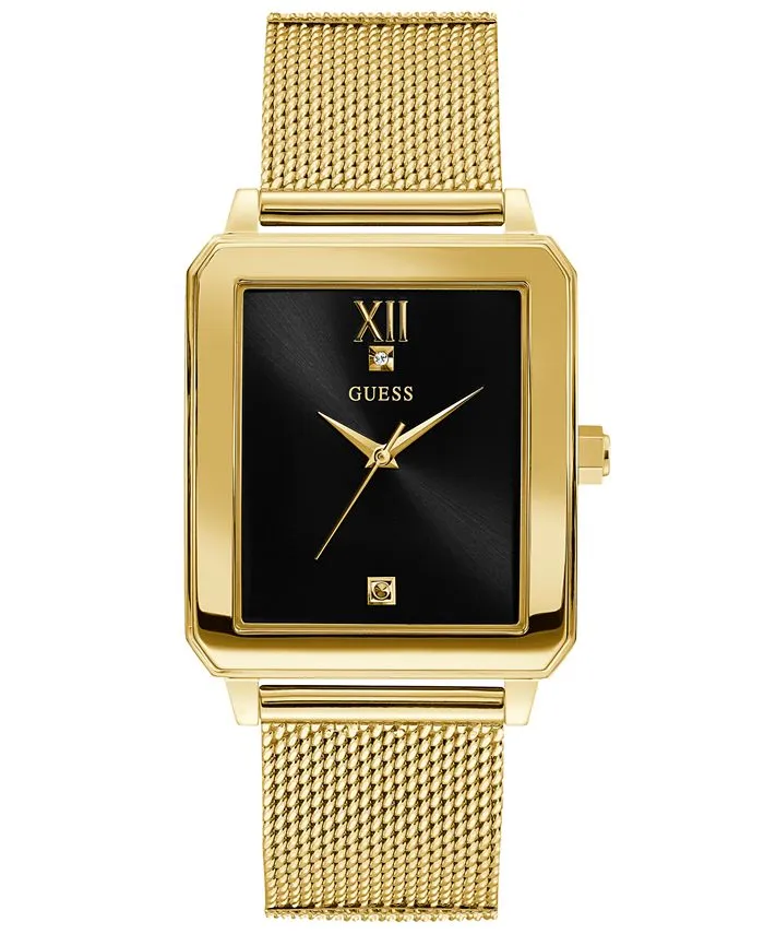 Guess U1074G3 Diamond-Accent Gold-Tone Stainless Steel Mesh Bracelet 40x35.5mm Women Watches Lexor Miami