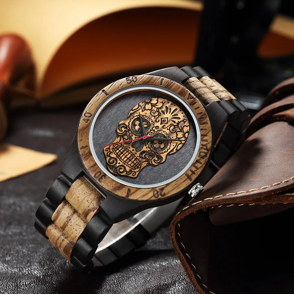 High Quality Skull Head Wooden Watch