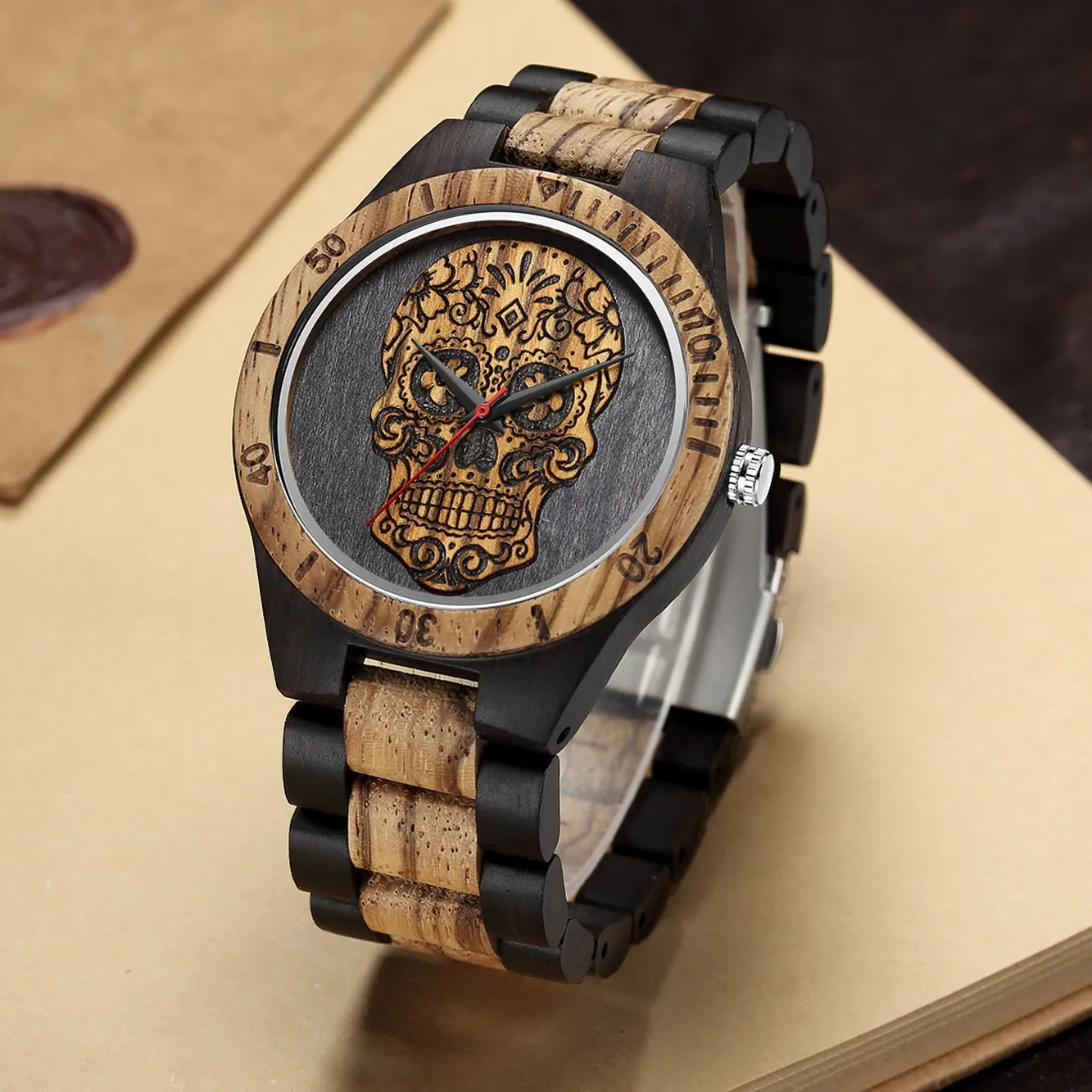 High Quality Skull Head Wooden Watch