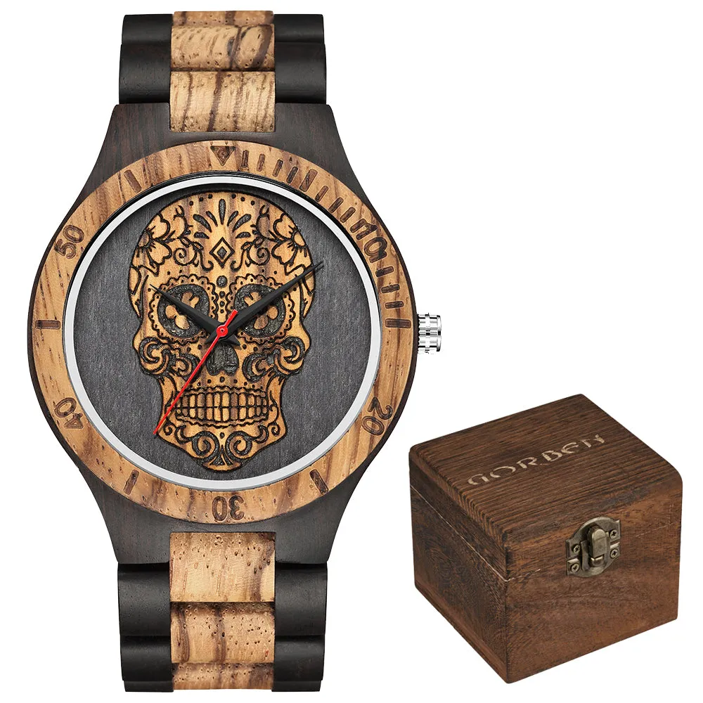 High Quality Skull Head Wooden Watch