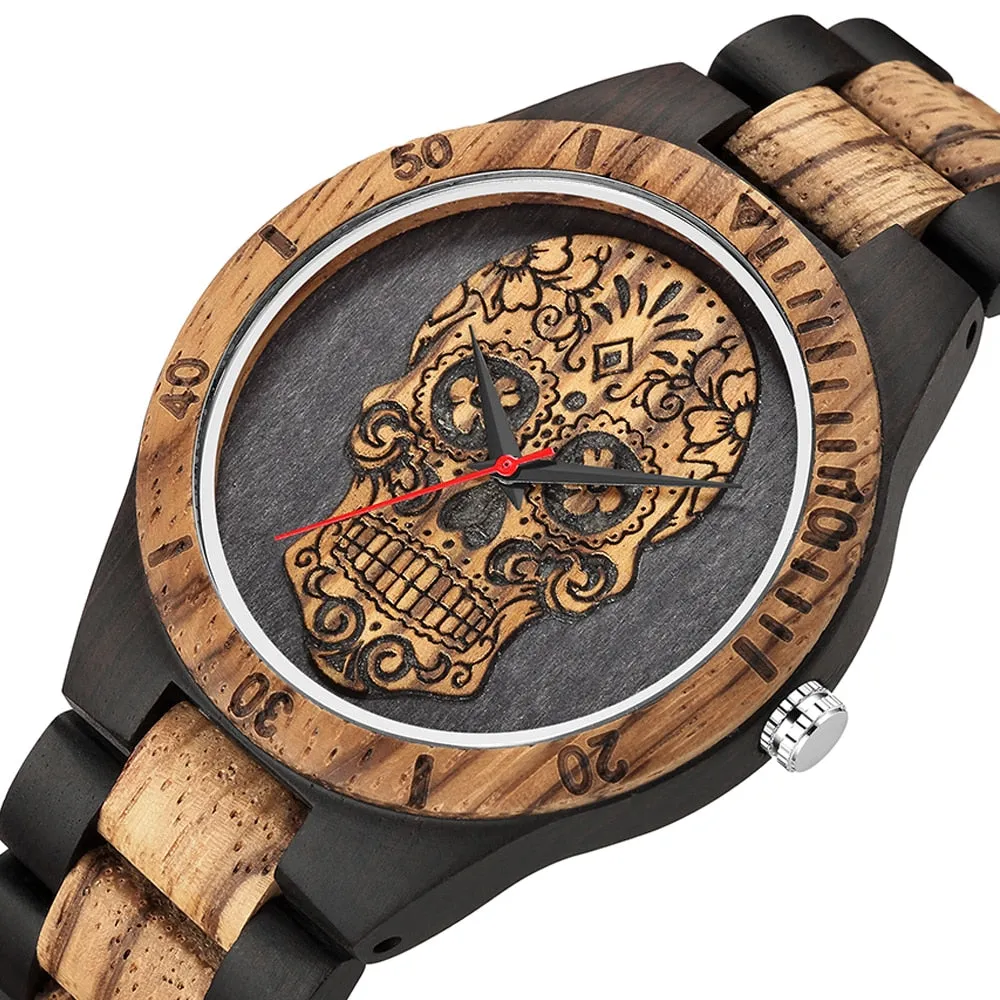 High Quality Skull Head Wooden Watch