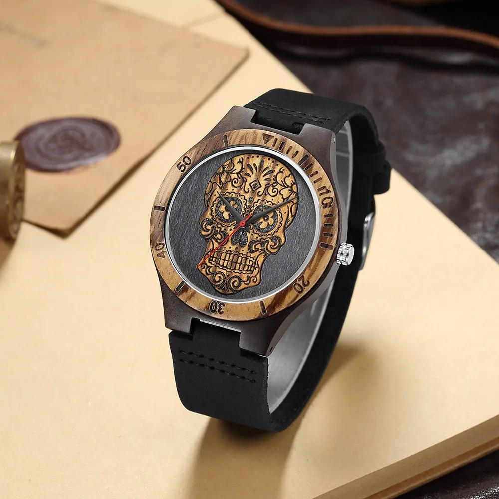 High Quality Skull Head Wooden Watch