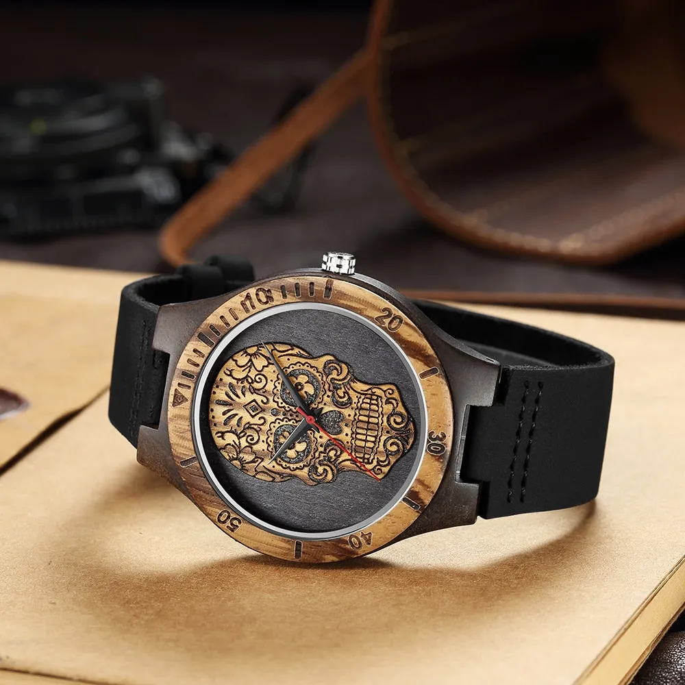 High Quality Skull Head Wooden Watch
