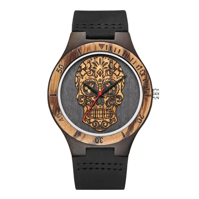High Quality Skull Head Wooden Watch