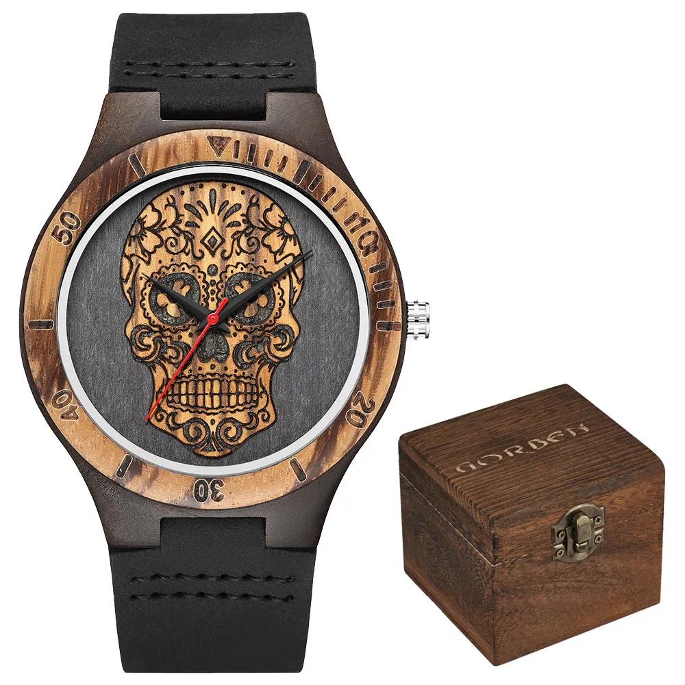 High Quality Skull Head Wooden Watch