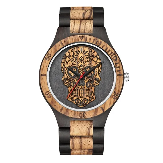 High Quality Skull Head Wooden Watch