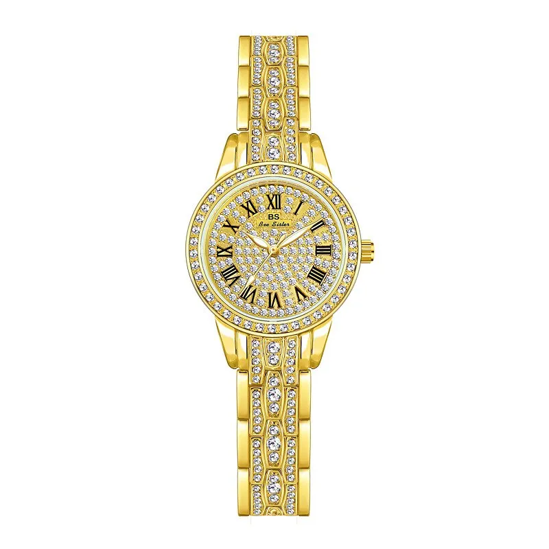 Hip Hop Luxury Women's Small Diamond Decor Silver Bracelet Wristwatch