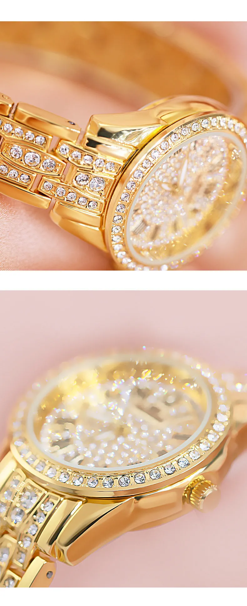Hip Hop Luxury Women's Small Diamond Decor Silver Bracelet Wristwatch