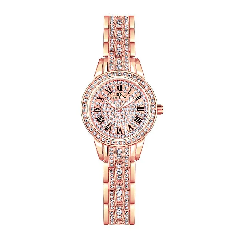 Hip Hop Luxury Women's Small Diamond Decor Silver Bracelet Wristwatch