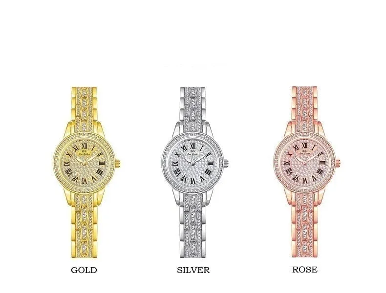 Hip Hop Luxury Women's Small Diamond Decor Silver Bracelet Wristwatch