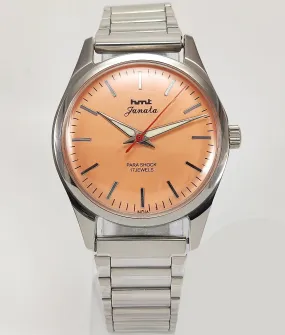 HMT Janata Para Shock 17 Jewels Orange Dial Transparent Back Mechanical Hand winding Men's Wrist Watch