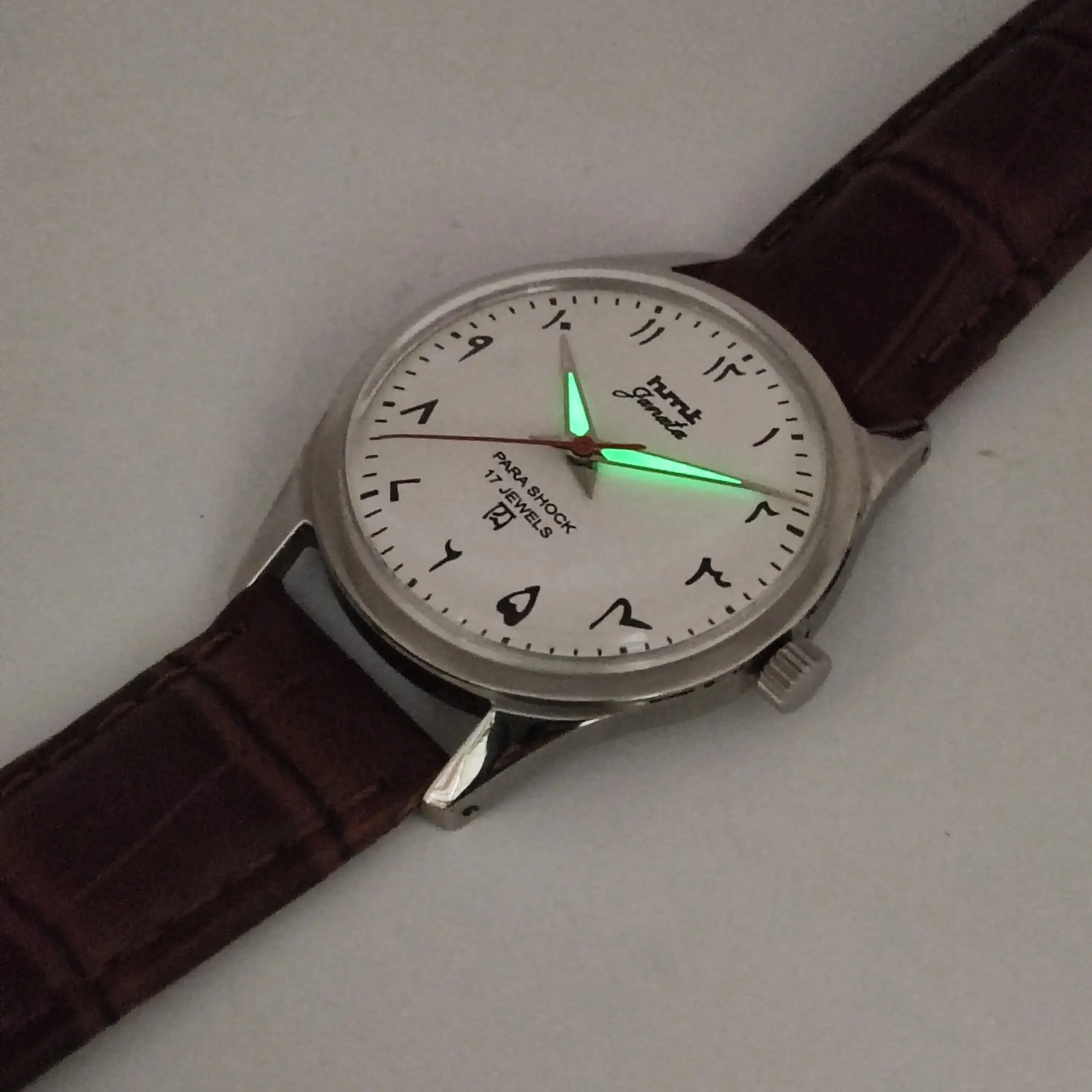 HMT Janata Para Shock 17 Jewels Radium Hands Urdu White Dial Mechanical Hand winding Men's Wrist Watch