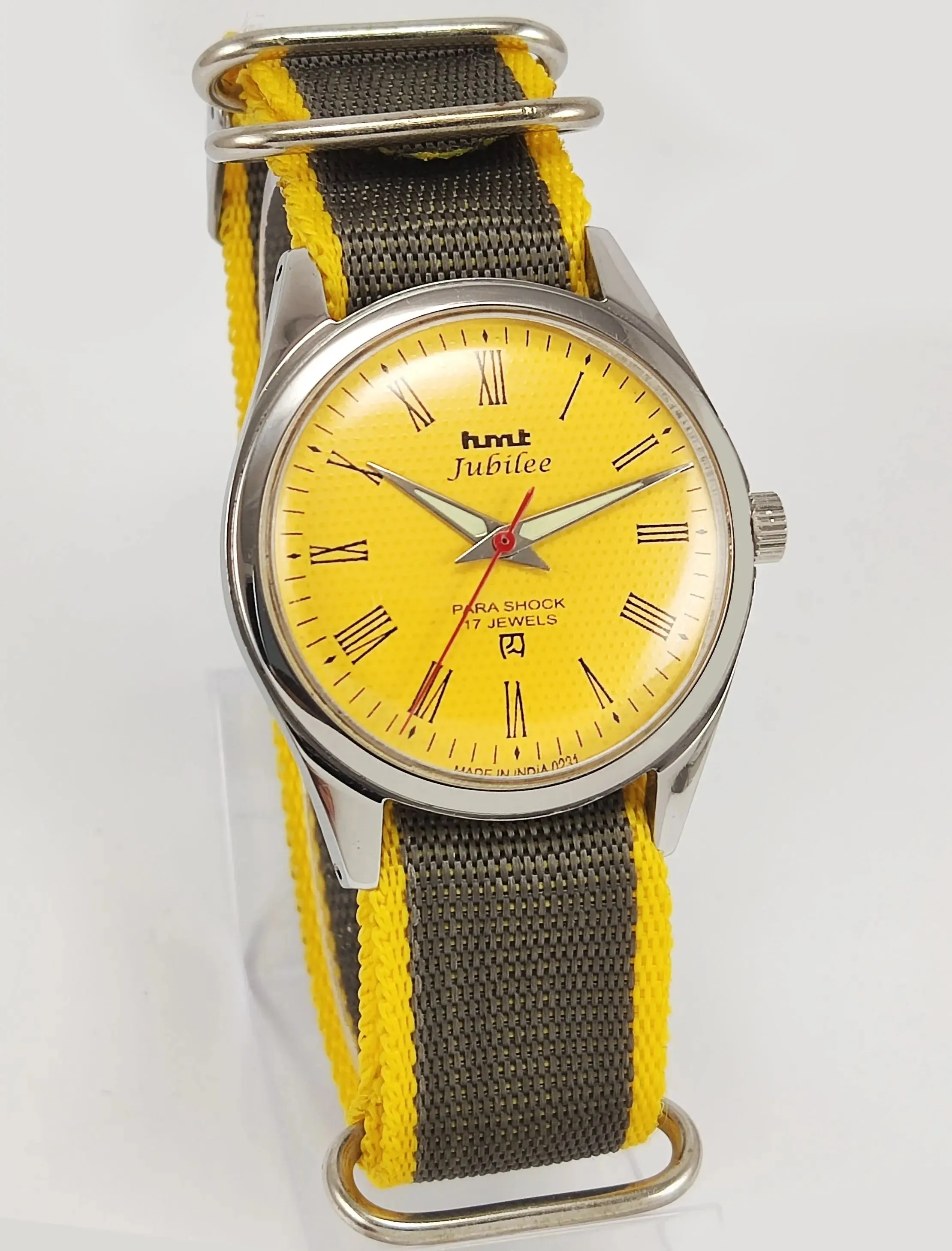 HMT Jubilee Para Shock 17 Jewels Sun Yellow Dial Mechanical Hand winding Men's Wrist Watch