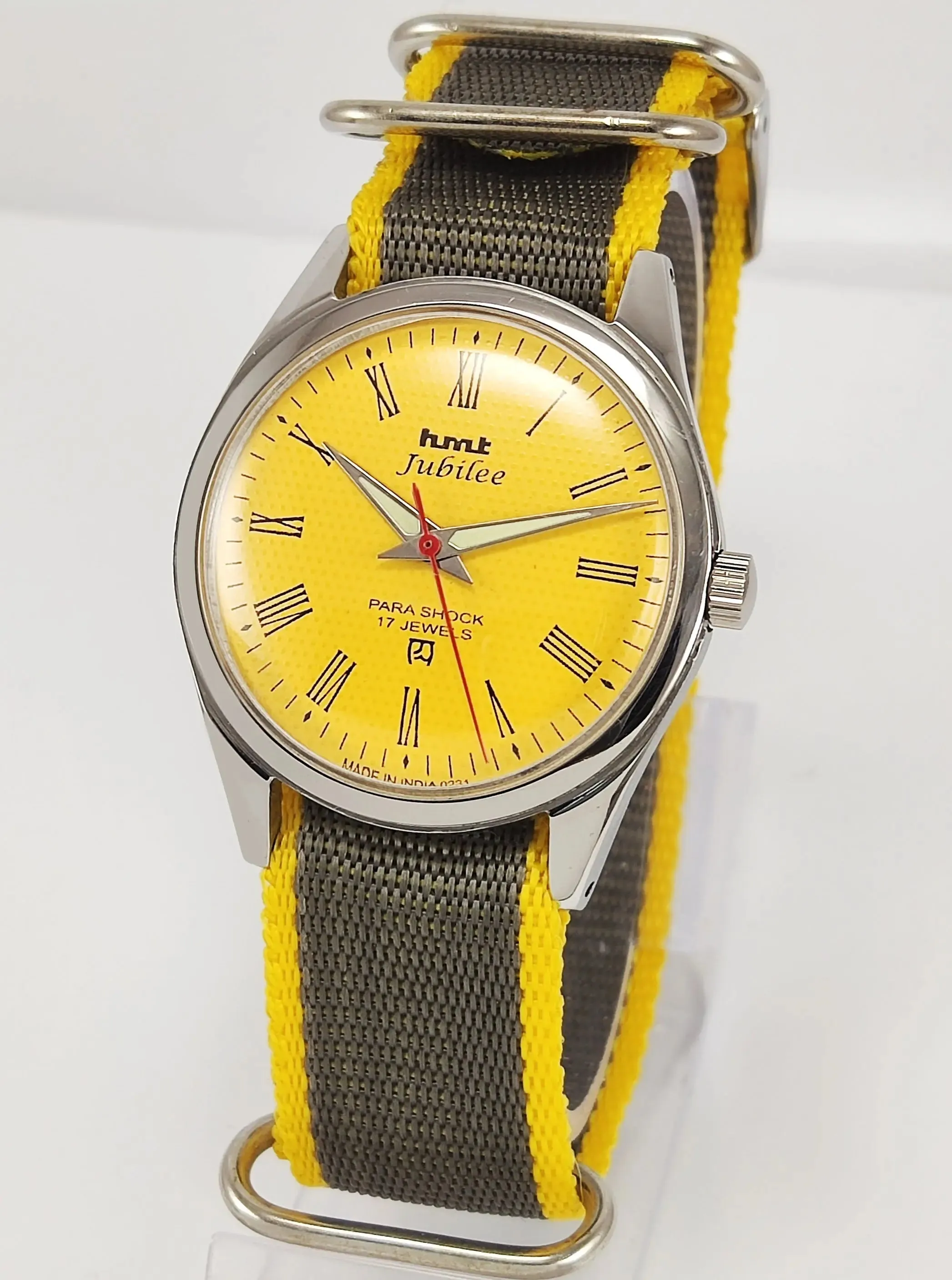 HMT Jubilee Para Shock 17 Jewels Sun Yellow Dial Mechanical Hand winding Men's Wrist Watch