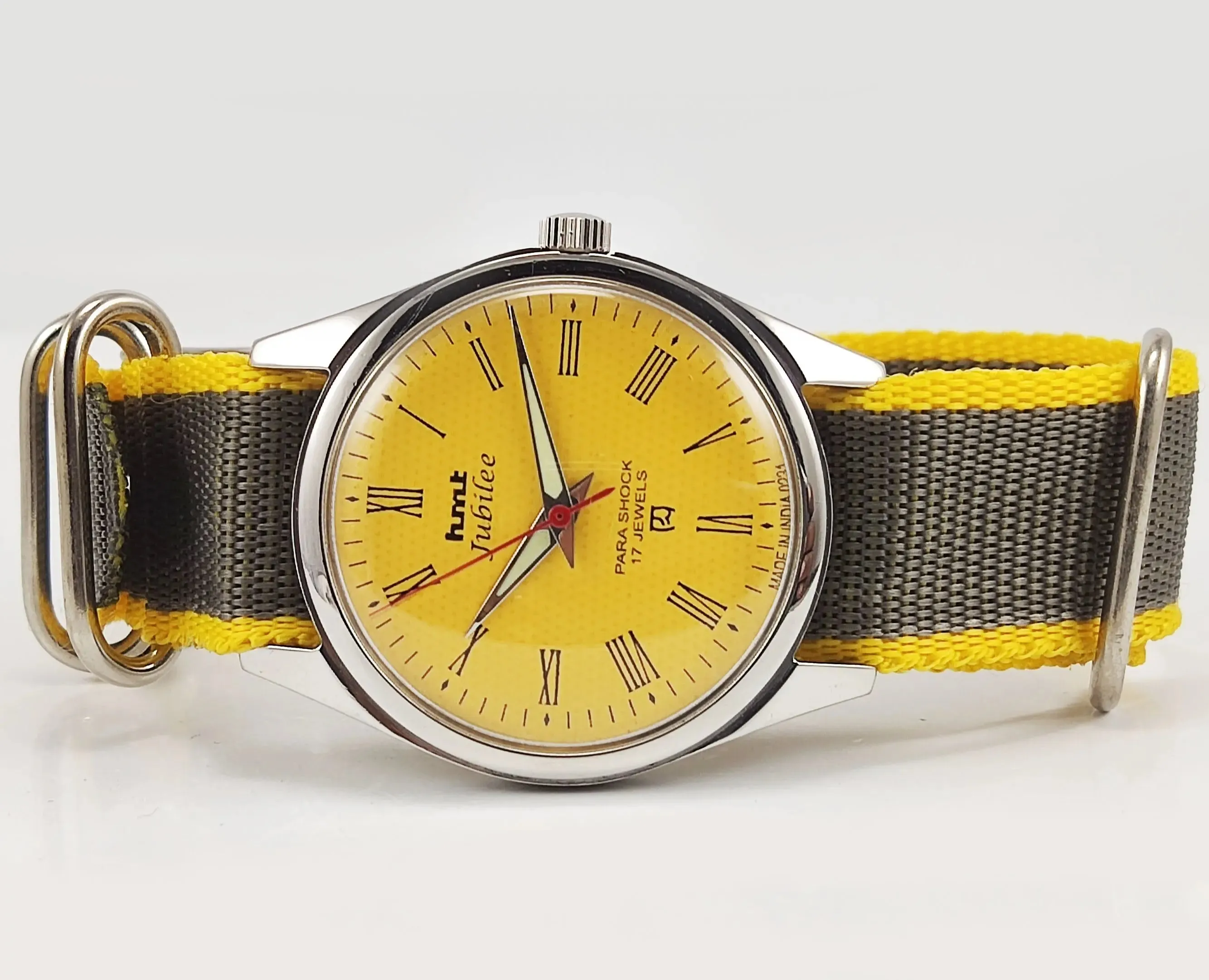 HMT Jubilee Para Shock 17 Jewels Sun Yellow Dial Mechanical Hand winding Men's Wrist Watch