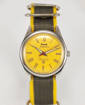 HMT Jubilee Para Shock 17 Jewels Sun Yellow Dial Mechanical Hand winding Men's Wrist Watch