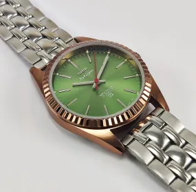 HMT Kohinoor Para Shock 17 Jewels Green Dial Transparent Back Mechanical Hand winding Men's Wrist Watch