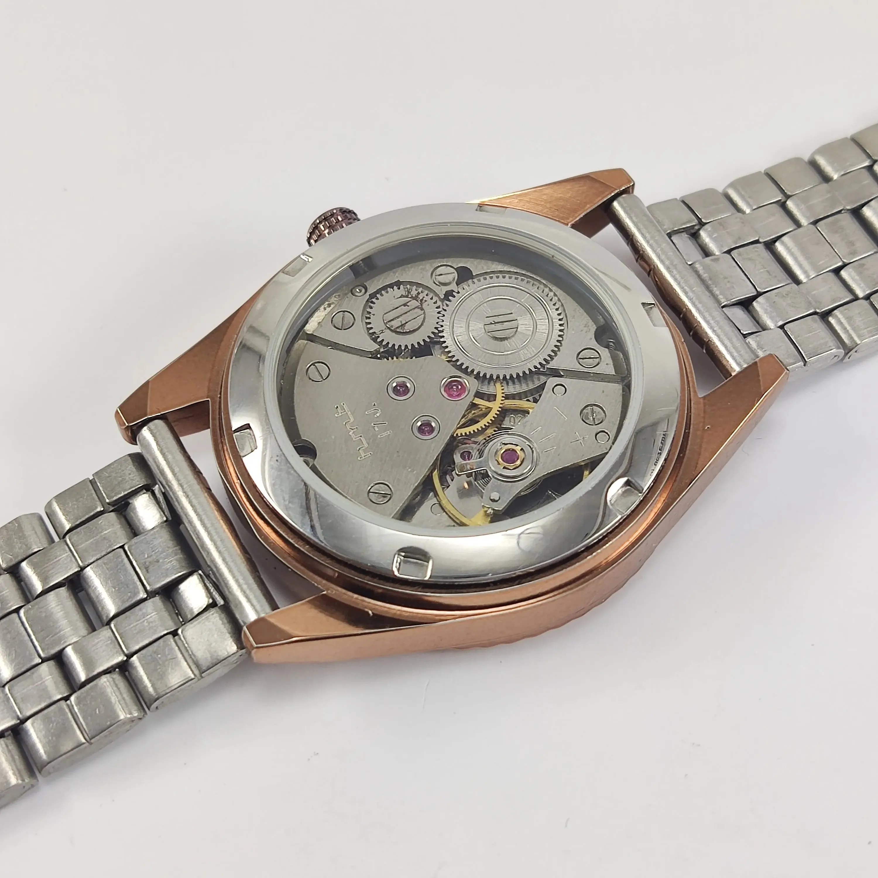 HMT Kohinoor Para Shock 17 Jewels Green Dial Transparent Back Mechanical Hand winding Men's Wrist Watch