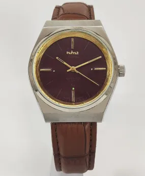 HMT Maurya Para Shock 17 Jewels Maroon Red Dial Mechanical Hand winding Men's Wrist Watch