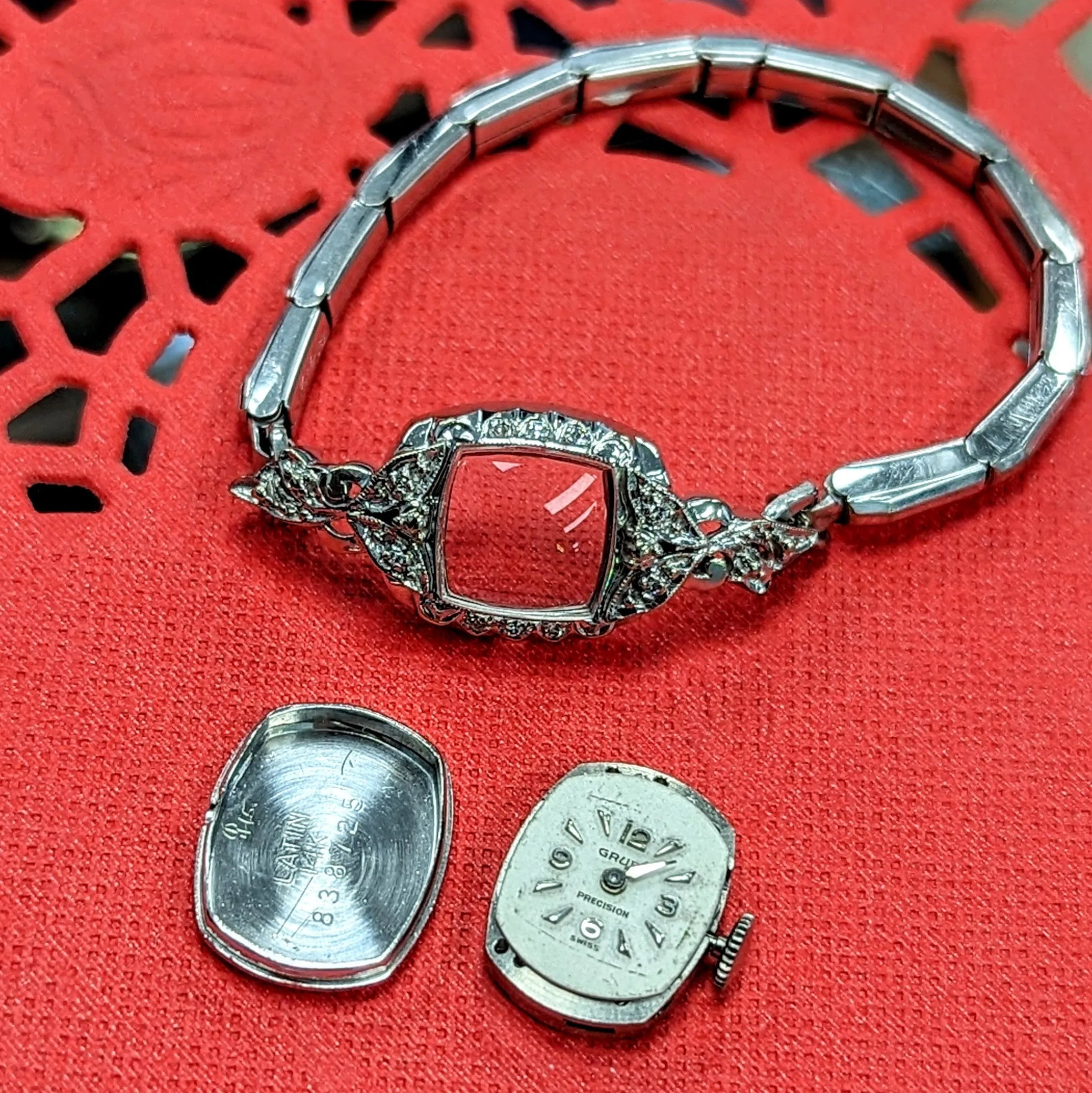 Ladies GRUEN Cocktail Watch 14K White GOLD Cal. 275 17 Jewels Vintage Wristwatch