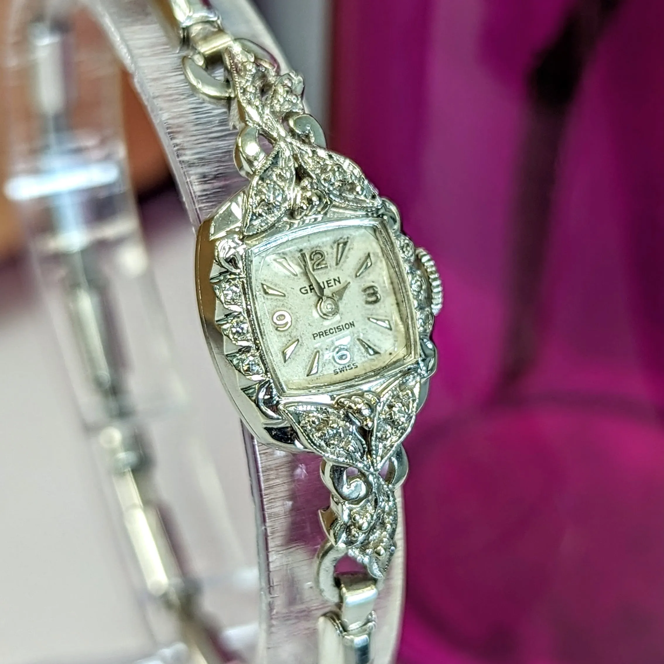 Ladies GRUEN Cocktail Watch 14K White GOLD Cal. 275 17 Jewels Vintage Wristwatch