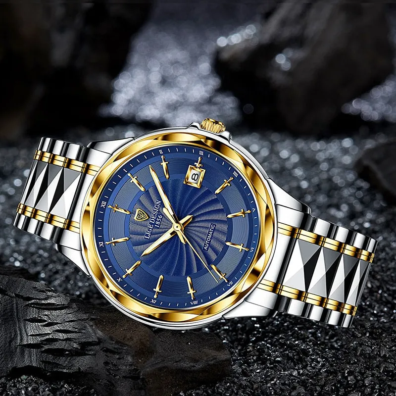 LIGE DESIGN New Men Mechanical Wristwatches Luxury Sapphire Glass Automatic Watch 50m Waterproof Watches Relogio Masculino