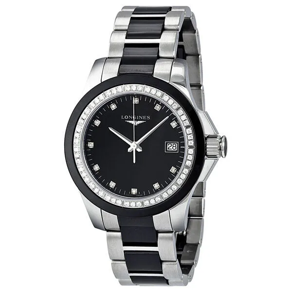 Longines Conquest Black Ceramic Diamond Ladies Watch L32810577 L3.281.0.57.7