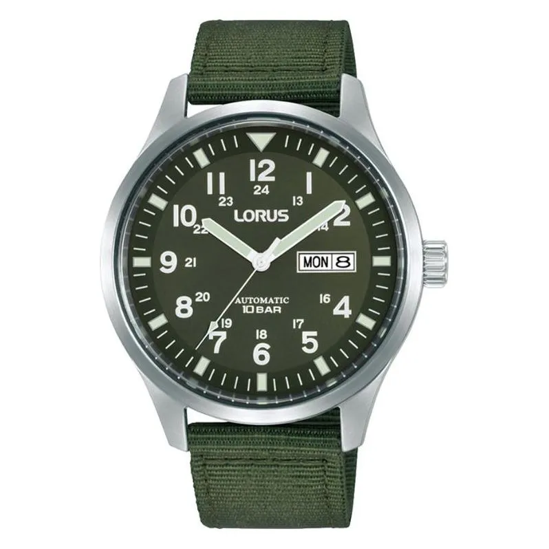 Lorus Men's Automatic Watch with Day/Date, Green Nylon Strap, Green Dial RL413BX9