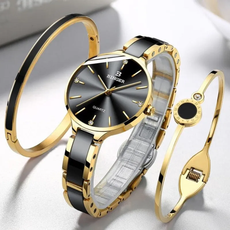 luxurious timepiece Zegarek damski Switzerland BINGER Fashion Women Watch Luxury Brand Bracelets Ceramic Watch band Sapphire Waterproof Montre femme