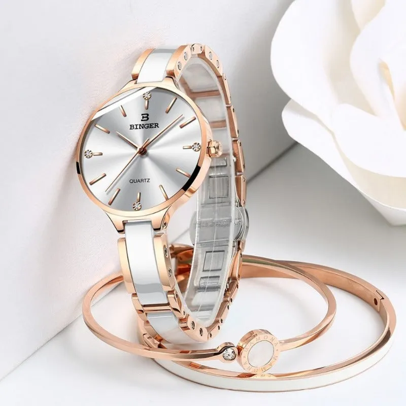 luxurious timepiece Zegarek damski Switzerland BINGER Fashion Women Watch Luxury Brand Bracelets Ceramic Watch band Sapphire Waterproof Montre femme