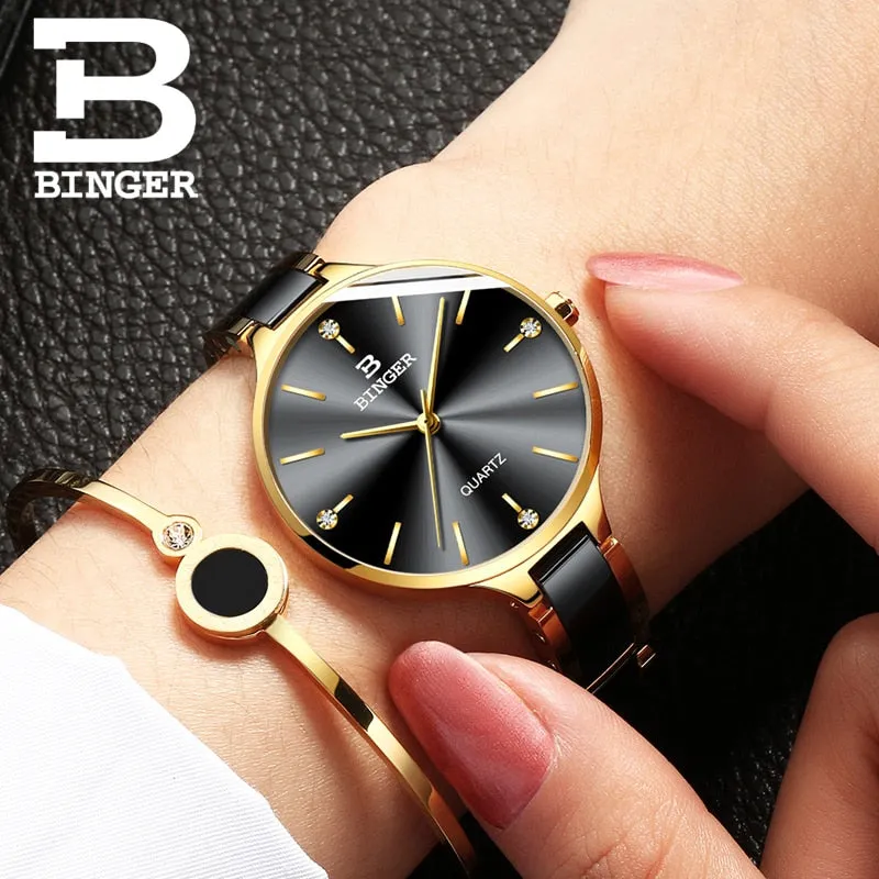 luxurious timepiece Zegarek damski Switzerland BINGER Fashion Women Watch Luxury Brand Bracelets Ceramic Watch band Sapphire Waterproof Montre femme