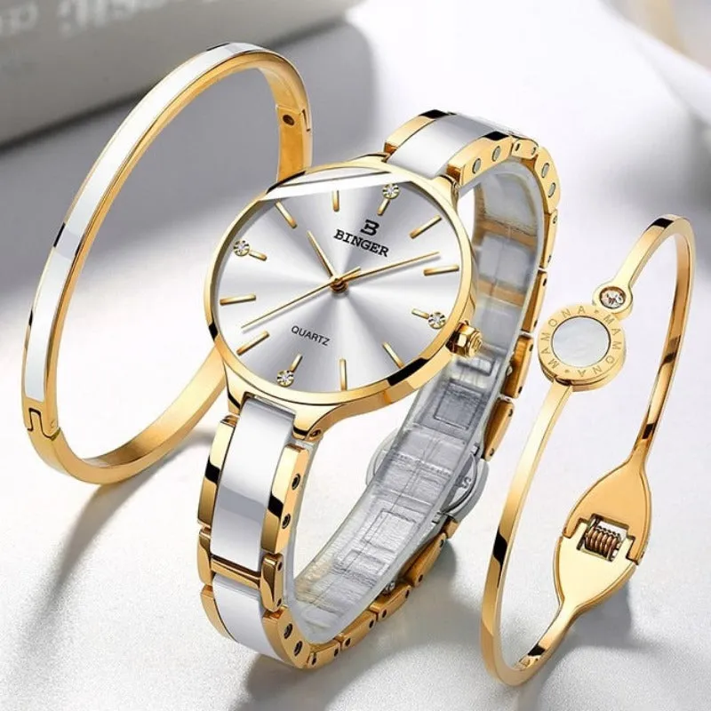 luxurious timepiece Zegarek damski Switzerland BINGER Fashion Women Watch Luxury Brand Bracelets Ceramic Watch band Sapphire Waterproof Montre femme