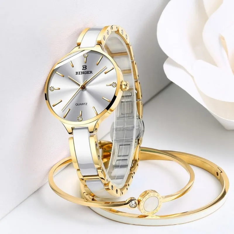 luxurious timepiece Zegarek damski Switzerland BINGER Fashion Women Watch Luxury Brand Bracelets Ceramic Watch band Sapphire Waterproof Montre femme