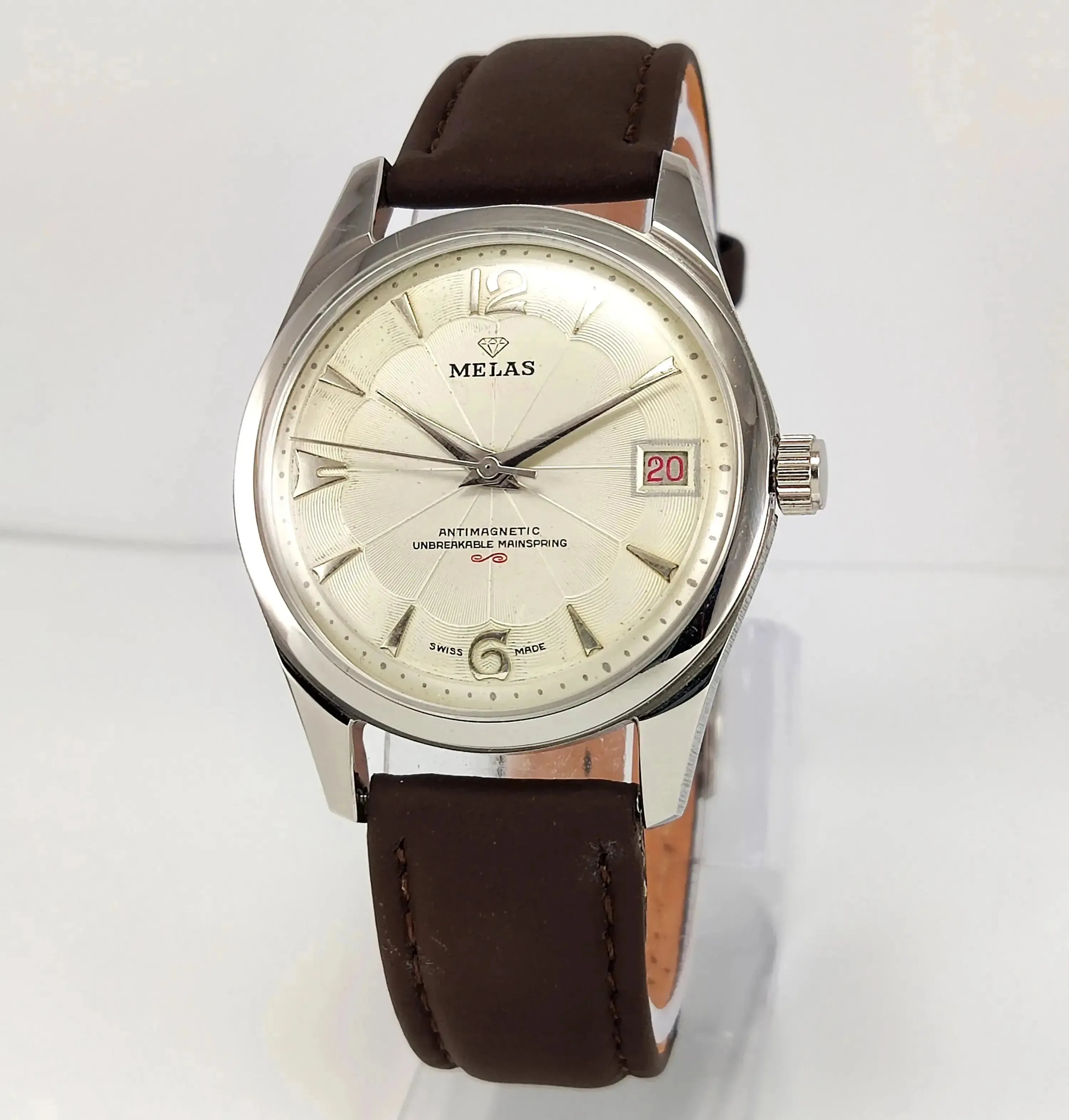 Melas Pearl Dial 17 Jewels Transparent Back Date Function Men's Hand-Winding Watch
