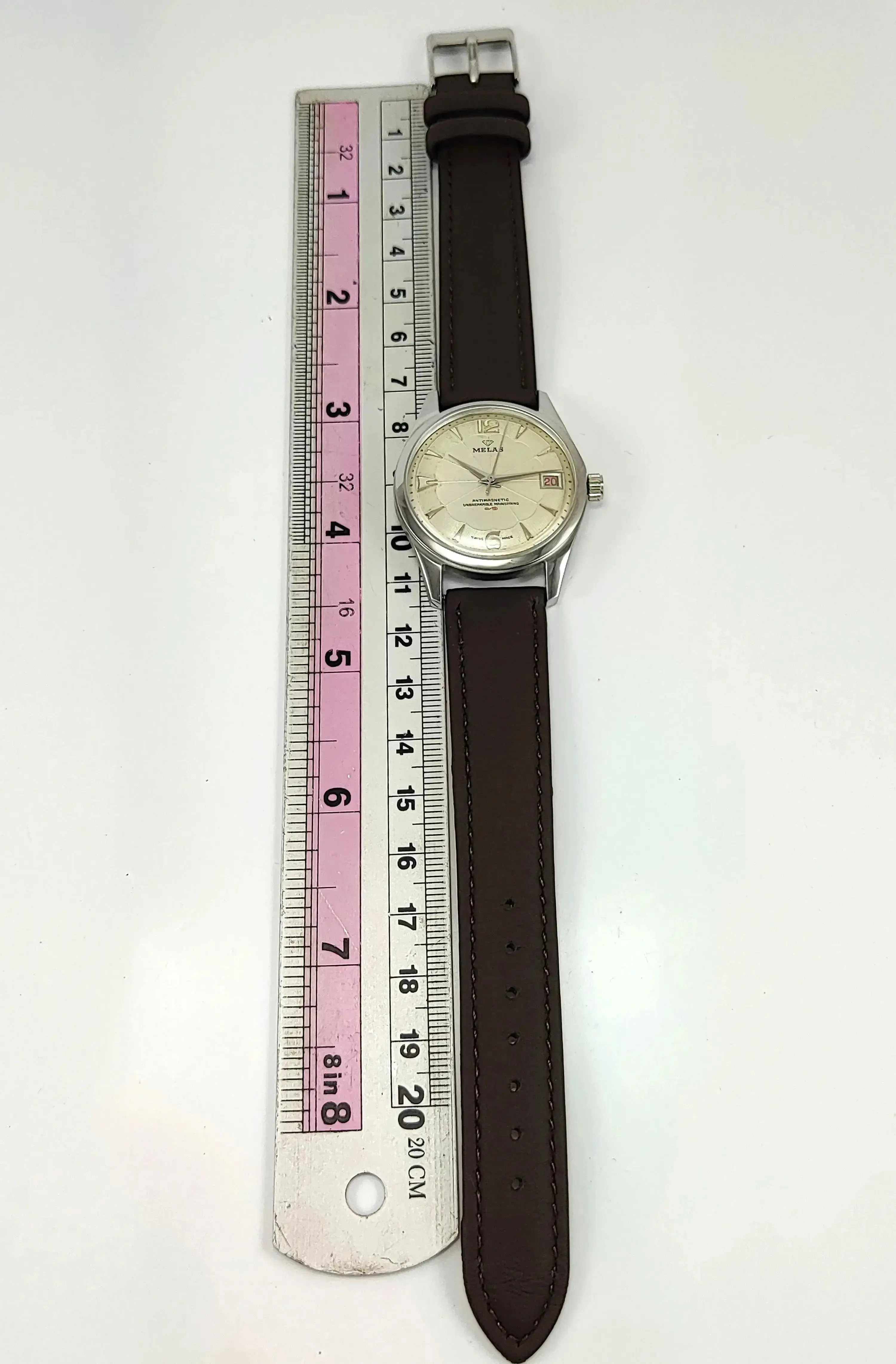 Melas Pearl Dial 17 Jewels Transparent Back Date Function Men's Hand-Winding Watch