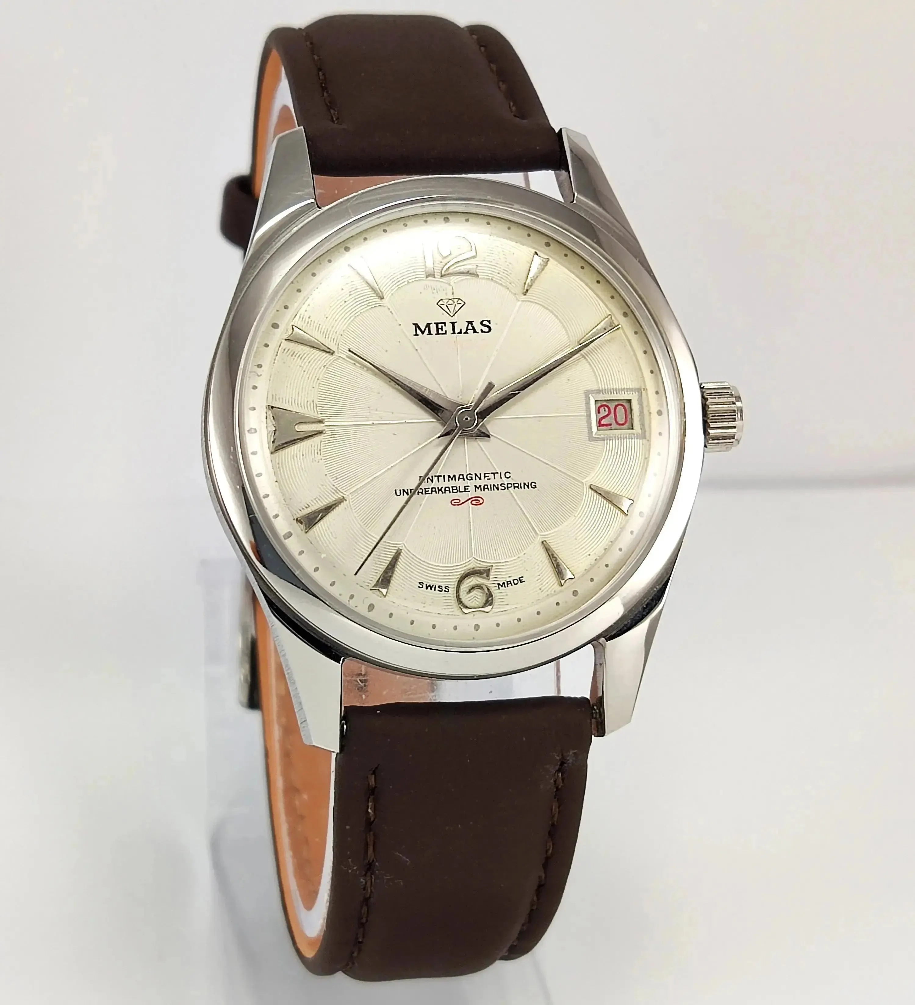 Melas Pearl Dial 17 Jewels Transparent Back Date Function Men's Hand-Winding Watch