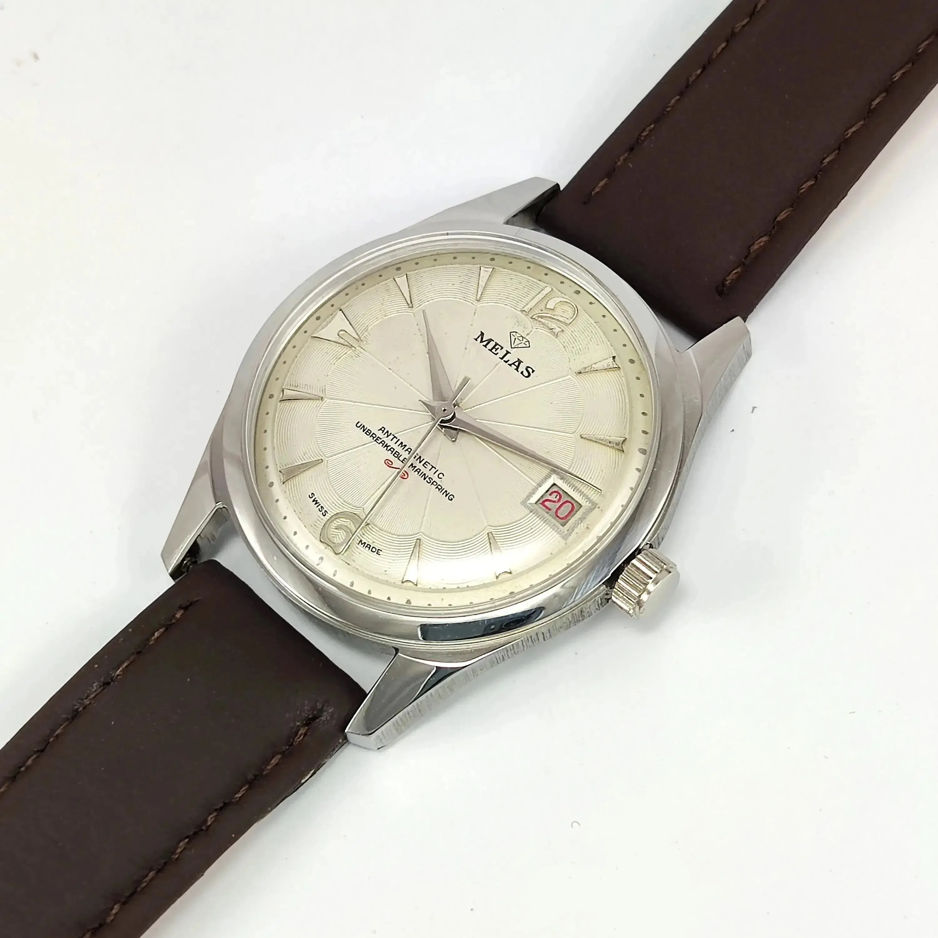 Melas Pearl Dial 17 Jewels Transparent Back Date Function Men's Hand-Winding Watch