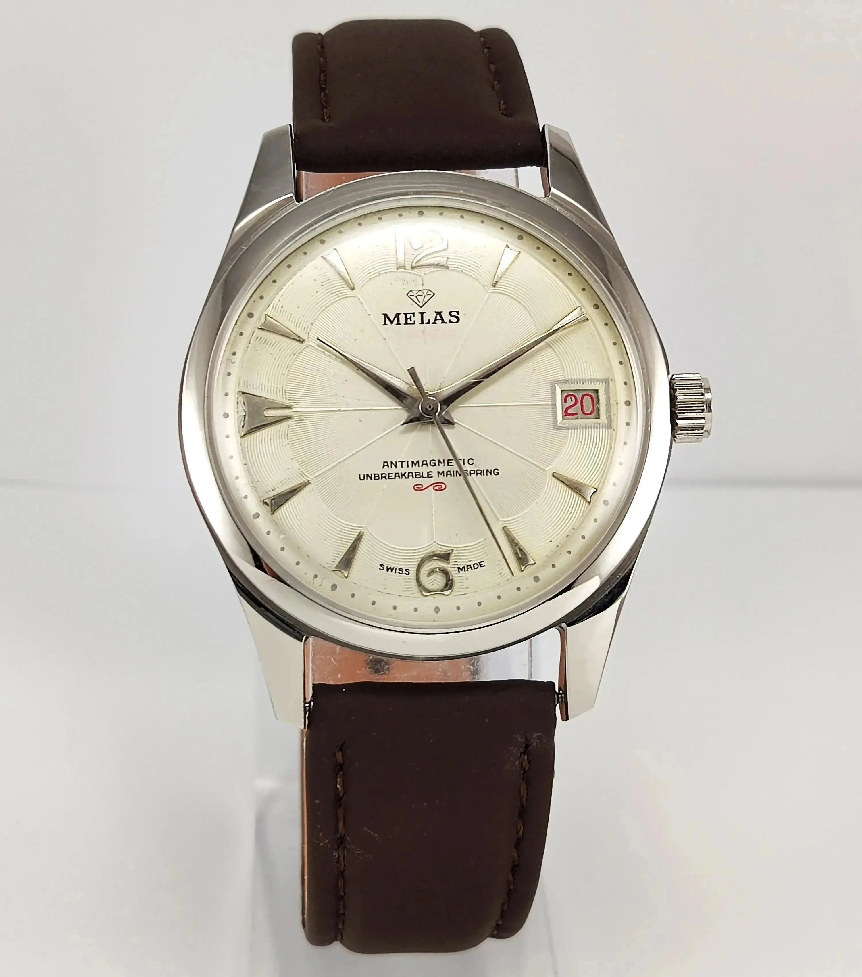 Melas Pearl Dial 17 Jewels Transparent Back Date Function Men's Hand-Winding Watch