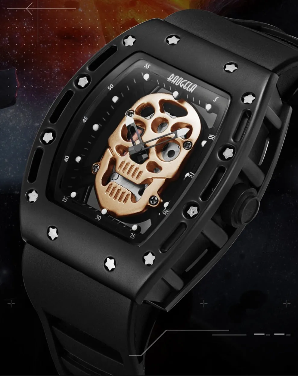 Men  Silicone Luminous Quartz Watches Military Wateproof Skeleton Wristwatch