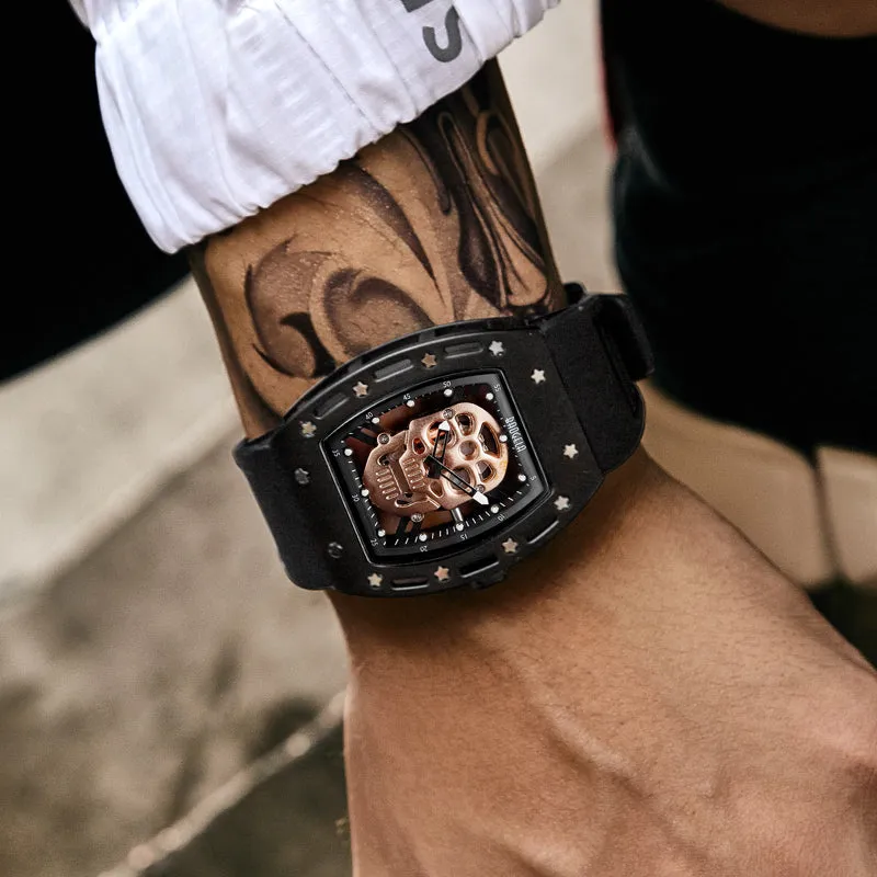 Men  Silicone Luminous Quartz Watches Military Wateproof Skeleton Wristwatch