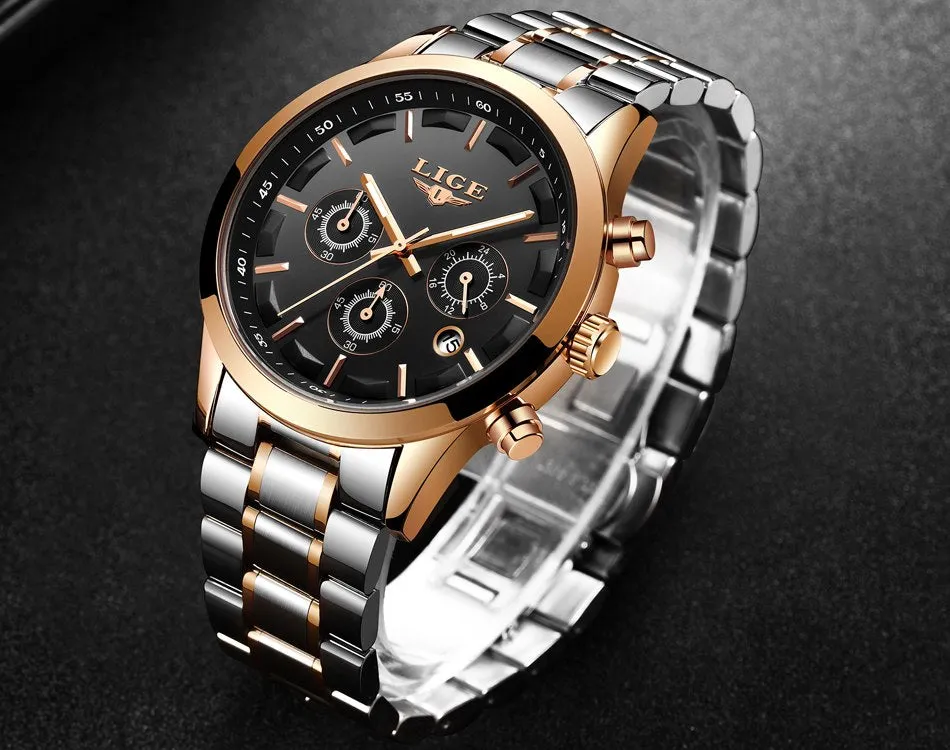 Men's New Business Quartz Stainless Steel Waterproof Wrist Watch