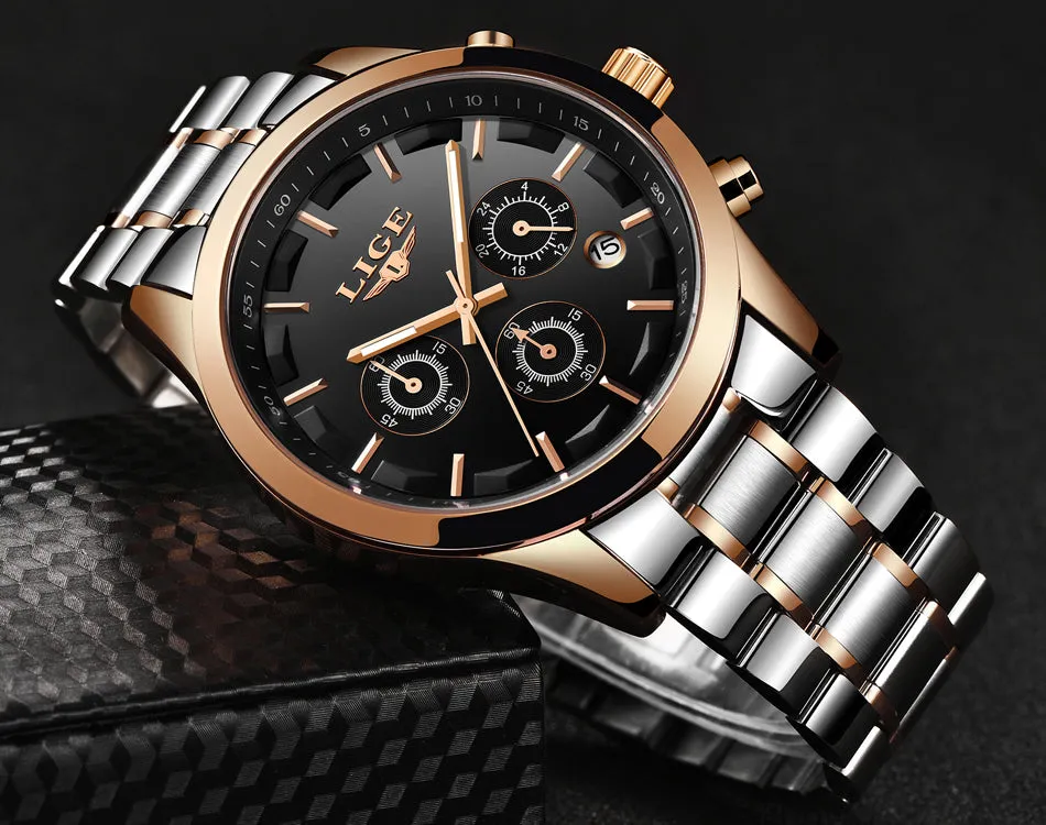 Men's New Business Quartz Stainless Steel Waterproof Wrist Watch