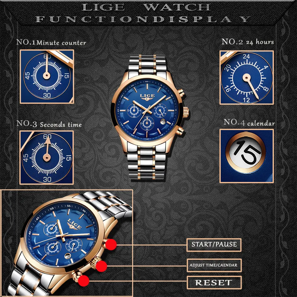 Men's New Business Quartz Stainless Steel Waterproof Wrist Watch