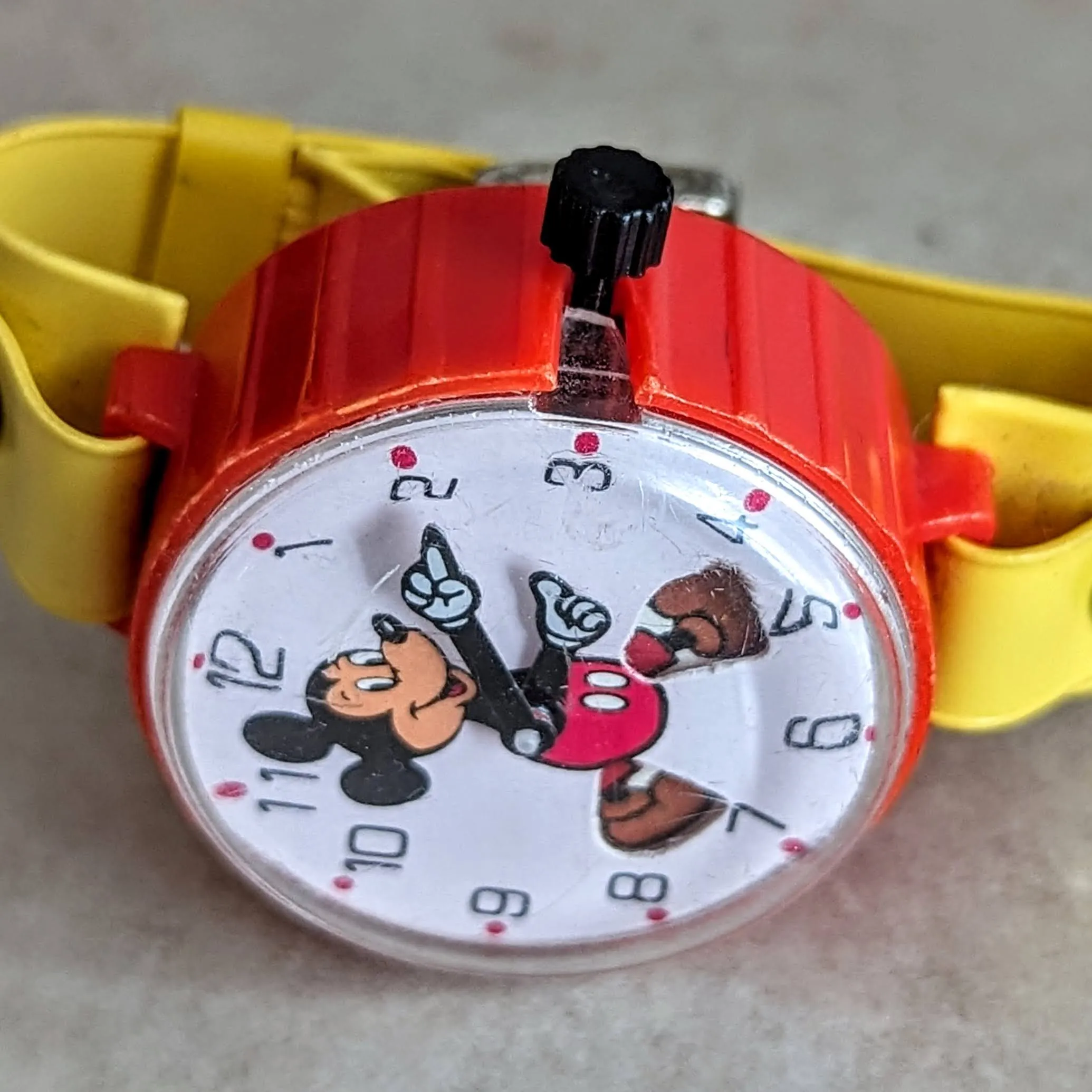MICKEY MOUSE Toy Wristwatch by MARX Toys Animated Legs Mechanical Watch 1970's