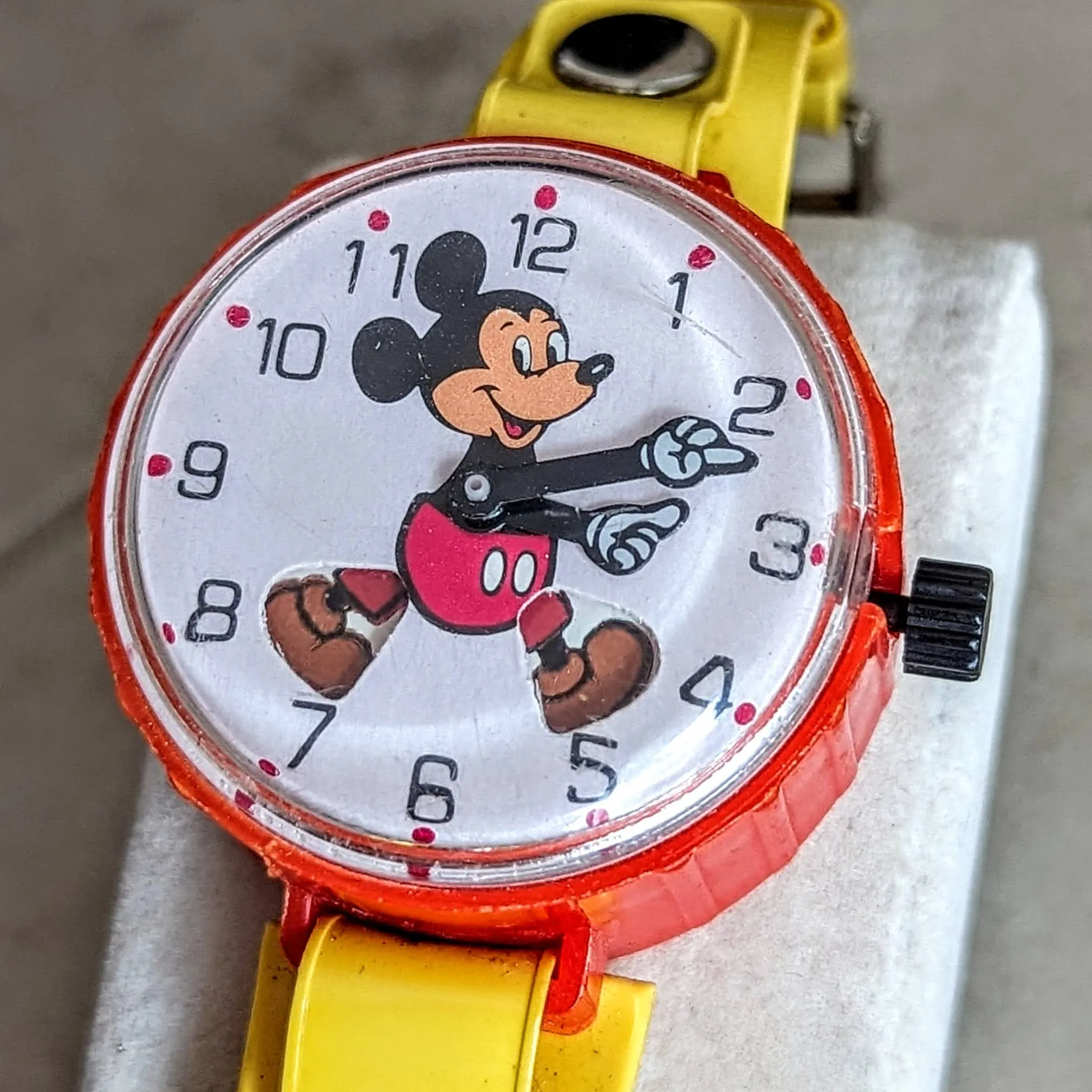 MICKEY MOUSE Toy Wristwatch by MARX Toys Animated Legs Mechanical Watch 1970's