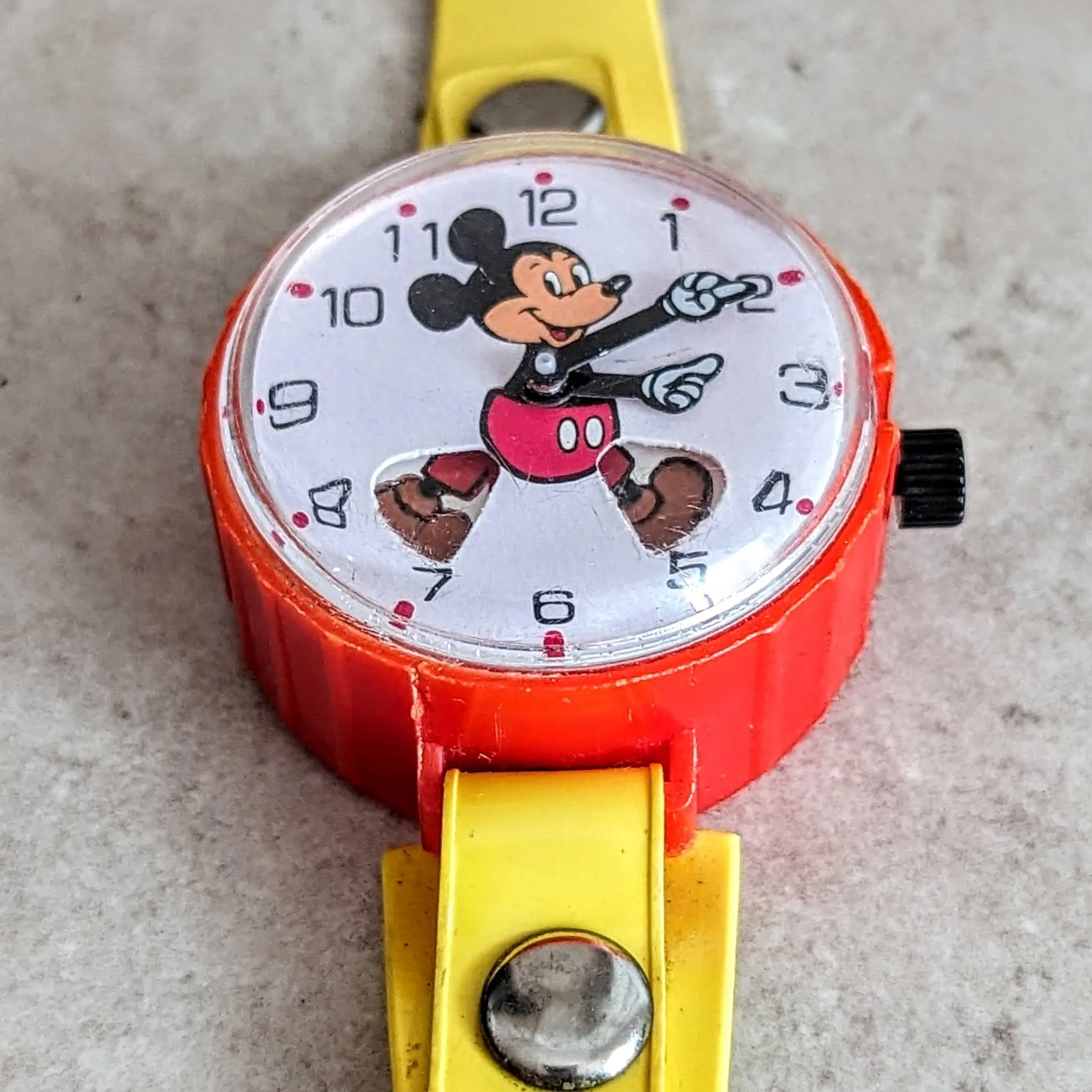 MICKEY MOUSE Toy Wristwatch by MARX Toys Animated Legs Mechanical Watch 1970's