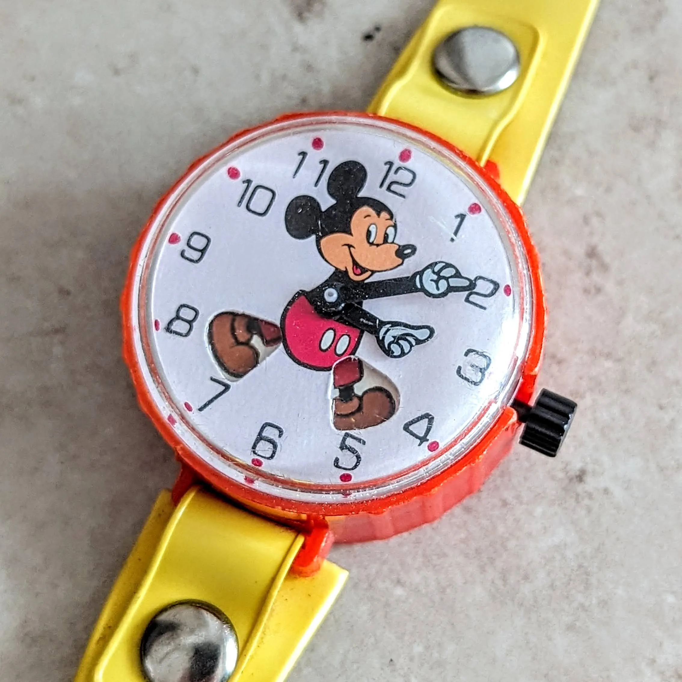 MICKEY MOUSE Toy Wristwatch by MARX Toys Animated Legs Mechanical Watch 1970's