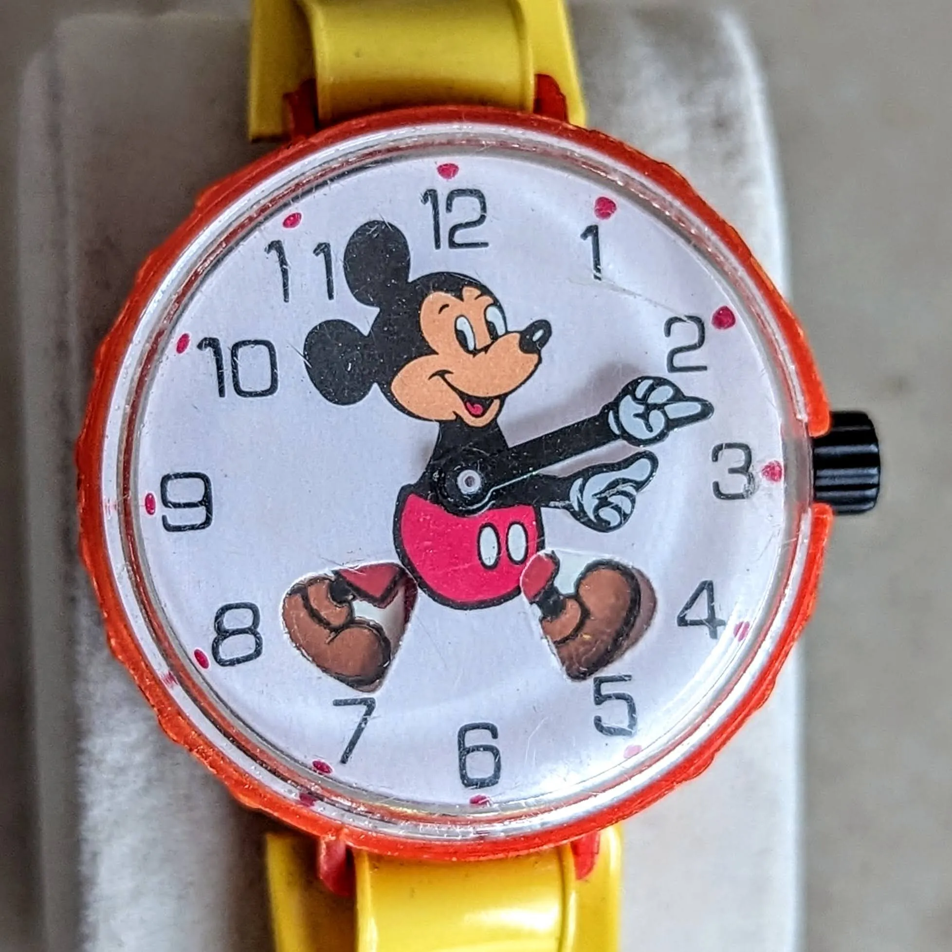 MICKEY MOUSE Toy Wristwatch by MARX Toys Animated Legs Mechanical Watch 1970's